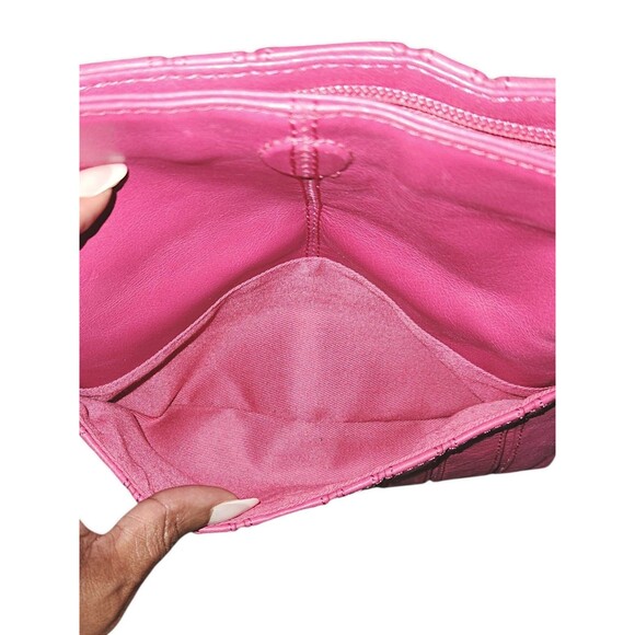 Banana Republic Hot Pink Pieced Leather Clutch Fold over Shoulder Bag A++ - Picture 3 of 8